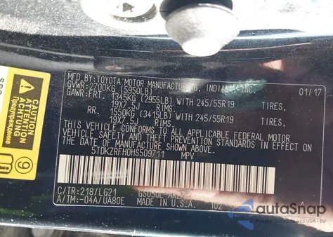 2017 Toyota Highlander Se z USA, uszkodzony, nr VIN 5TDKZRFH0HS509711